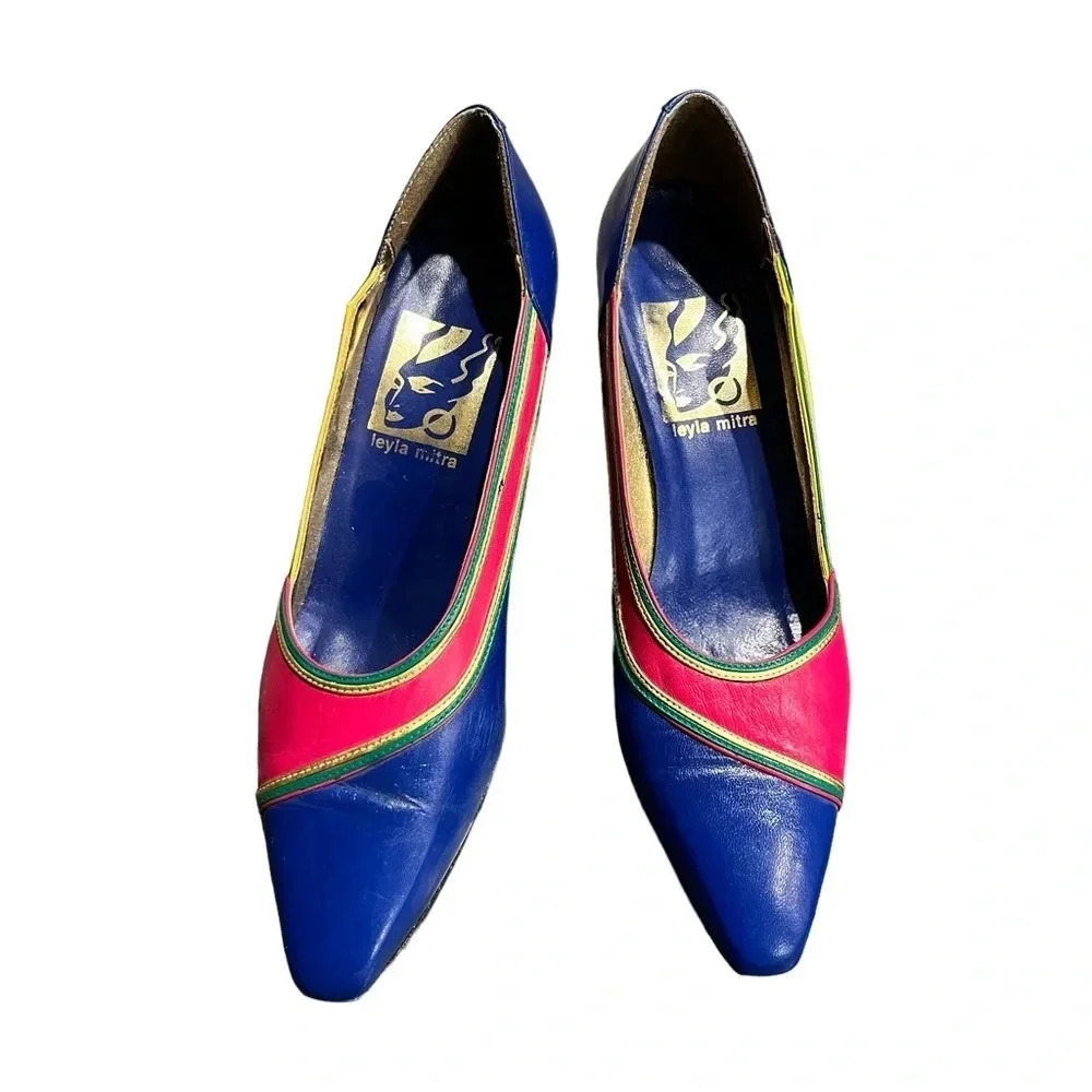 Layla Mitra Leather Multicolored Shoes 1985-1990 7M